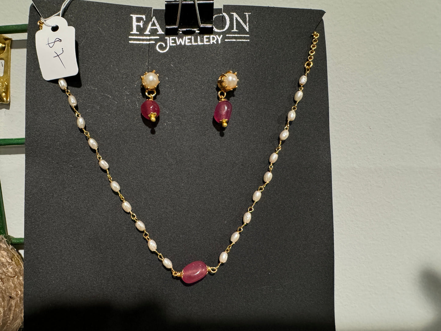 Beautiful Pearls chain with cute pink bead and Earrings for kids