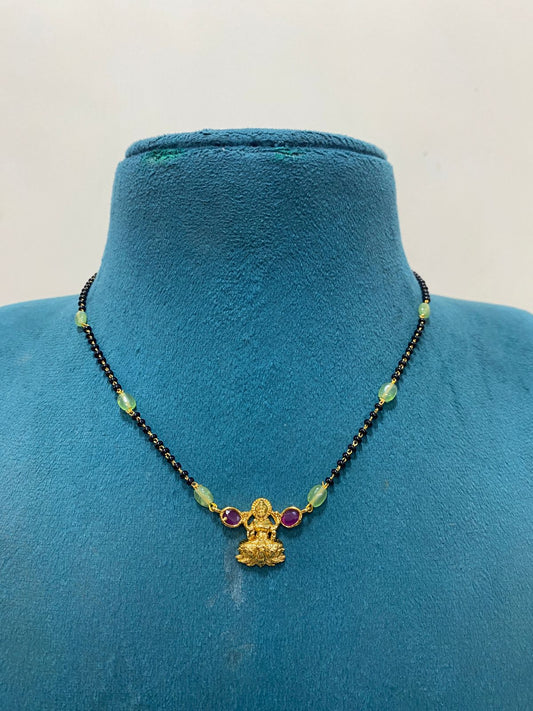 Black Beads WIth Laxmi Devi Pendent And earrings