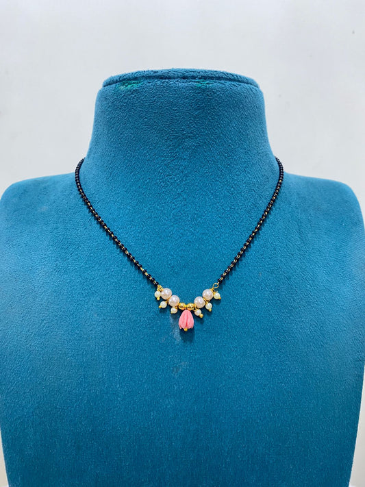 Beautiful Black Beads With Pink Tulip Bead Drop