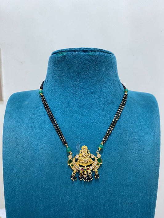 Indian Black Beads With Big Laxmi Devi Pendent and EarStuds