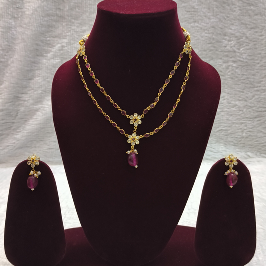 Gorgeous 2 layered 22K gold coated Ruby Kundan Necklace Set