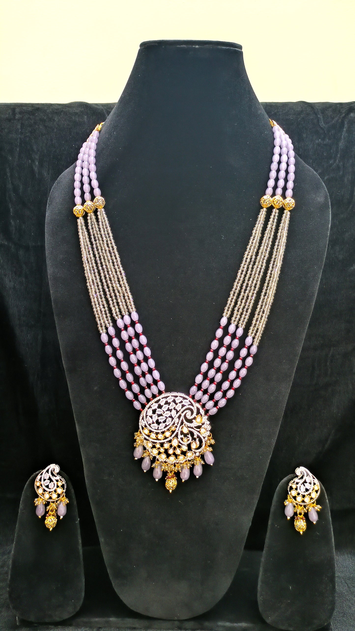 Stunning Purple DulDul Beads and Sugar Beads Combination set with Earrings