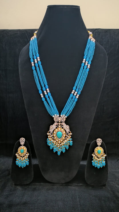 Amazing Blue Sugar beads With Beautiful Pendent and Earrings Set