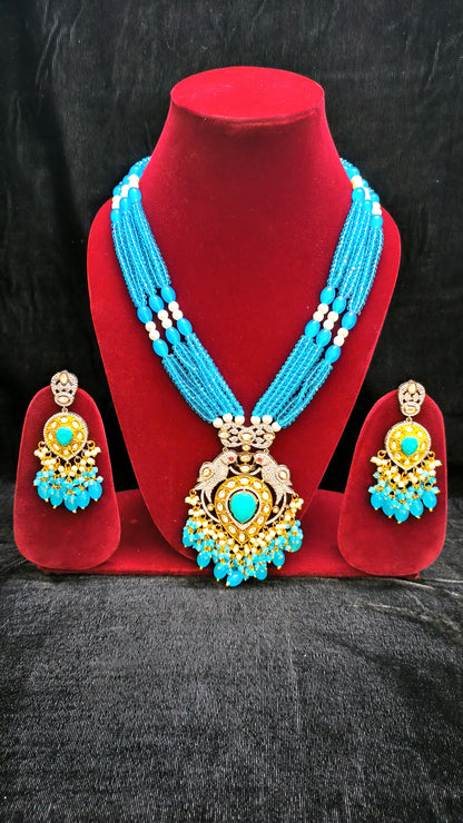 Amazing Blue Sugar beads With Beautiful Pendent and Earrings Set