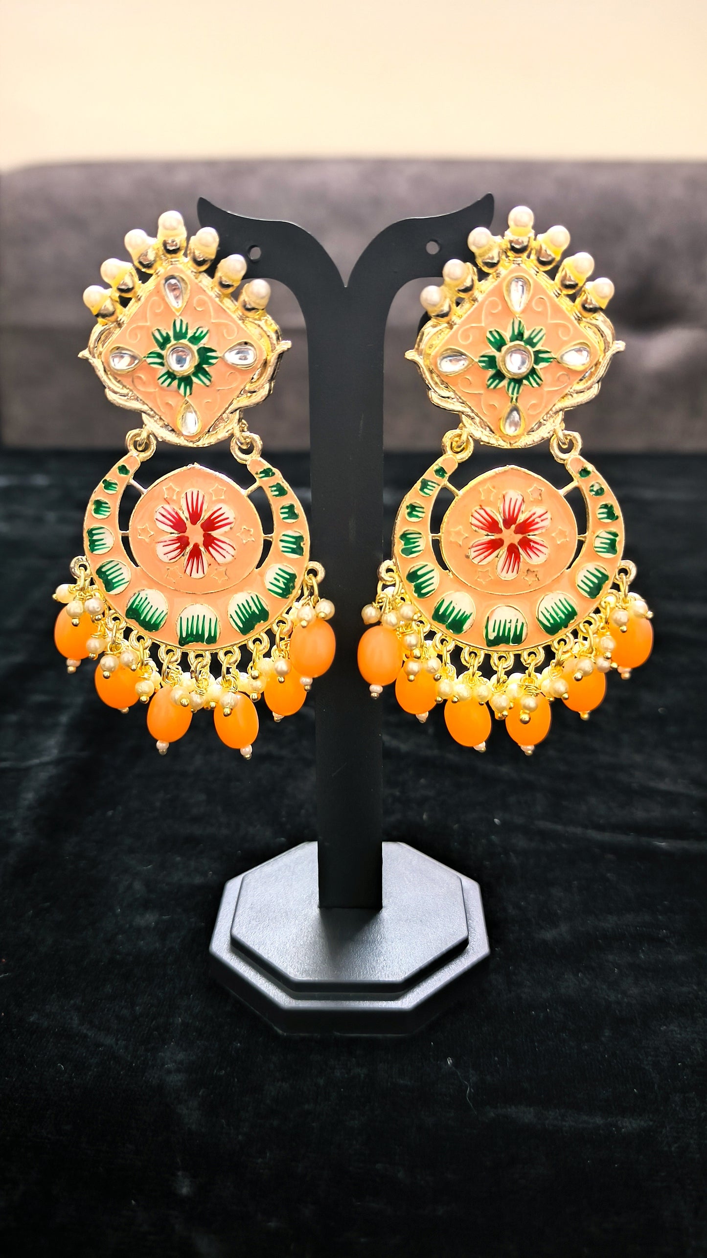 Cute Orange Meenakari Earrings