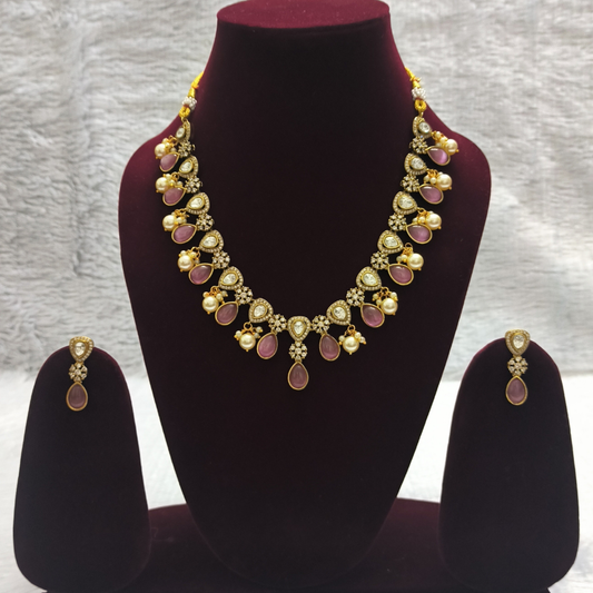 Pleasing Polki Kundan Necklace Set with Pearl Drops