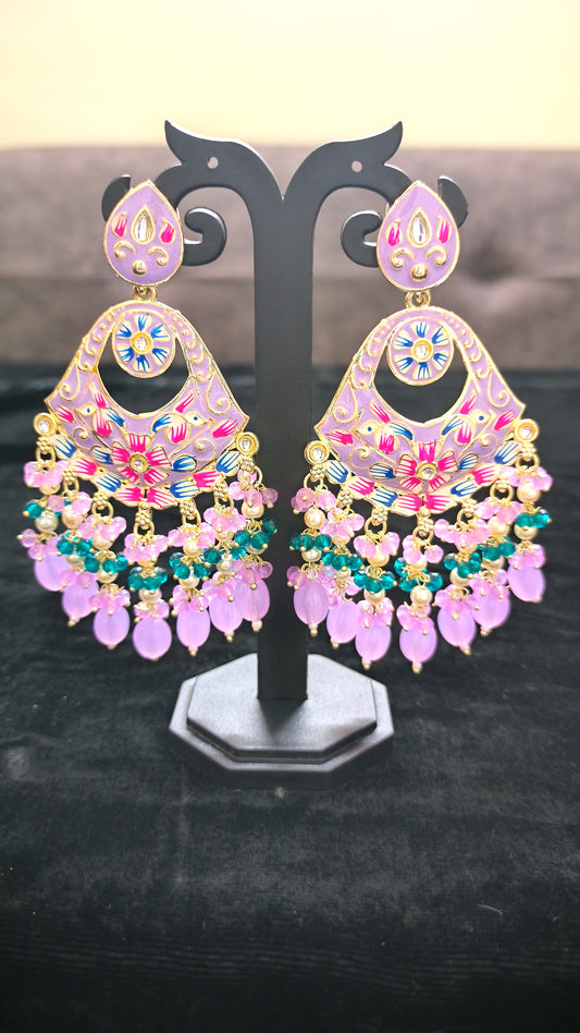 Beautiful Pink Meenakari Design Earrings