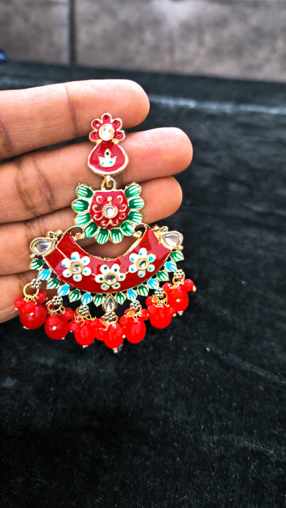 Amazing Red Meenakari Design Earrings