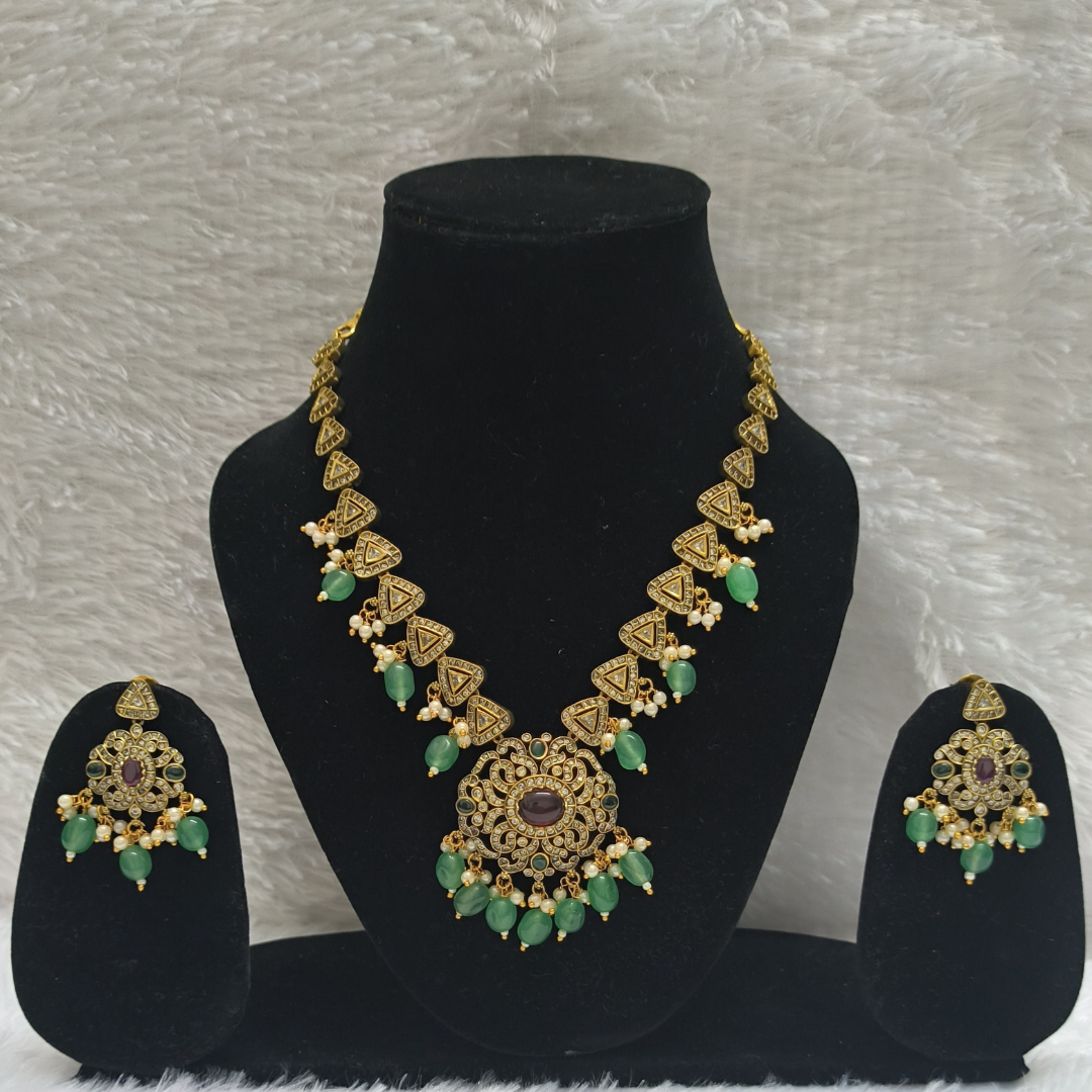 Beautiful Kundan Necklace Set with Beads