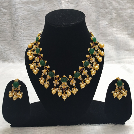 Stunning Green Kundan Pearl Drop Necklace