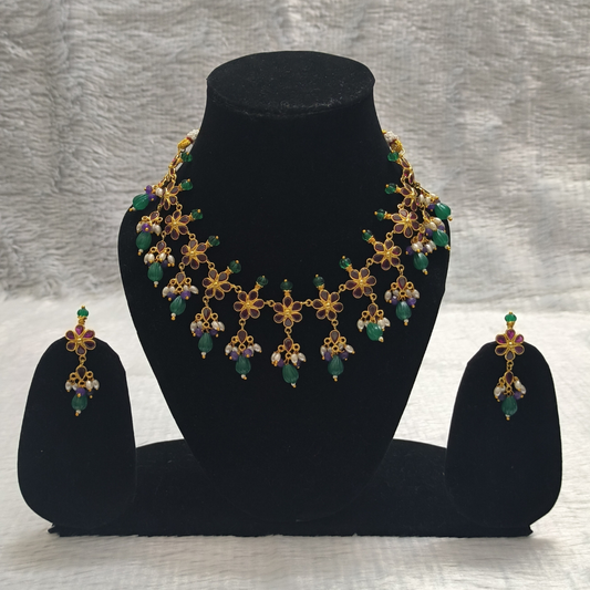 22K Gold Plated Kempu Necklace Set