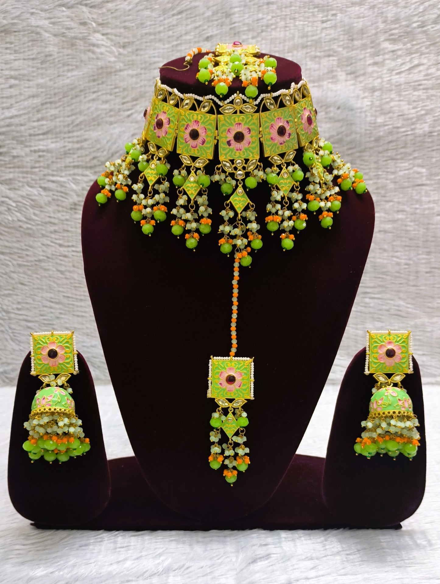 Gorgeous Meenakari Bridal Choker Set with Maang Tikka