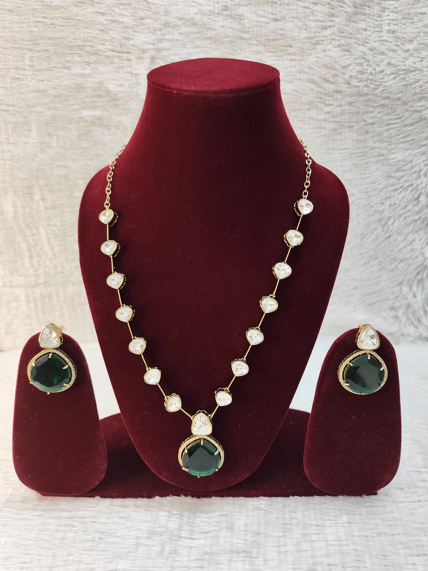 Stunning Green Stone Necklace Adorned with Real Kundans
