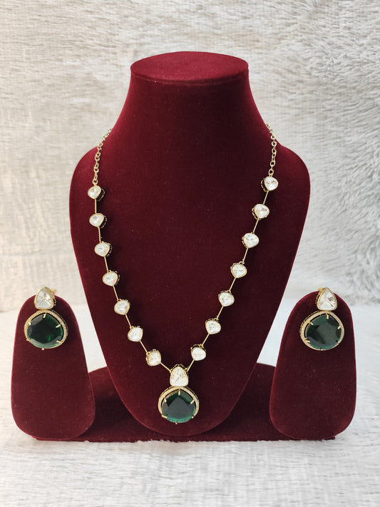 Stunning Green Stone Necklace Adorned with Real Kundans