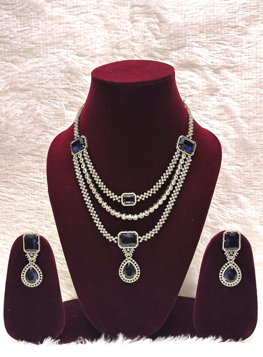 Attractive Multi Layered Necklace Set with AD's & Purple Tanzanite