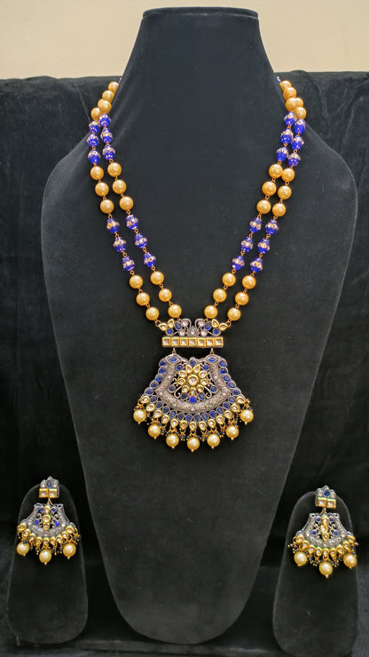 Beautiful Dark Blue and Pearls Haram With Amazing Pendent and earrings Set