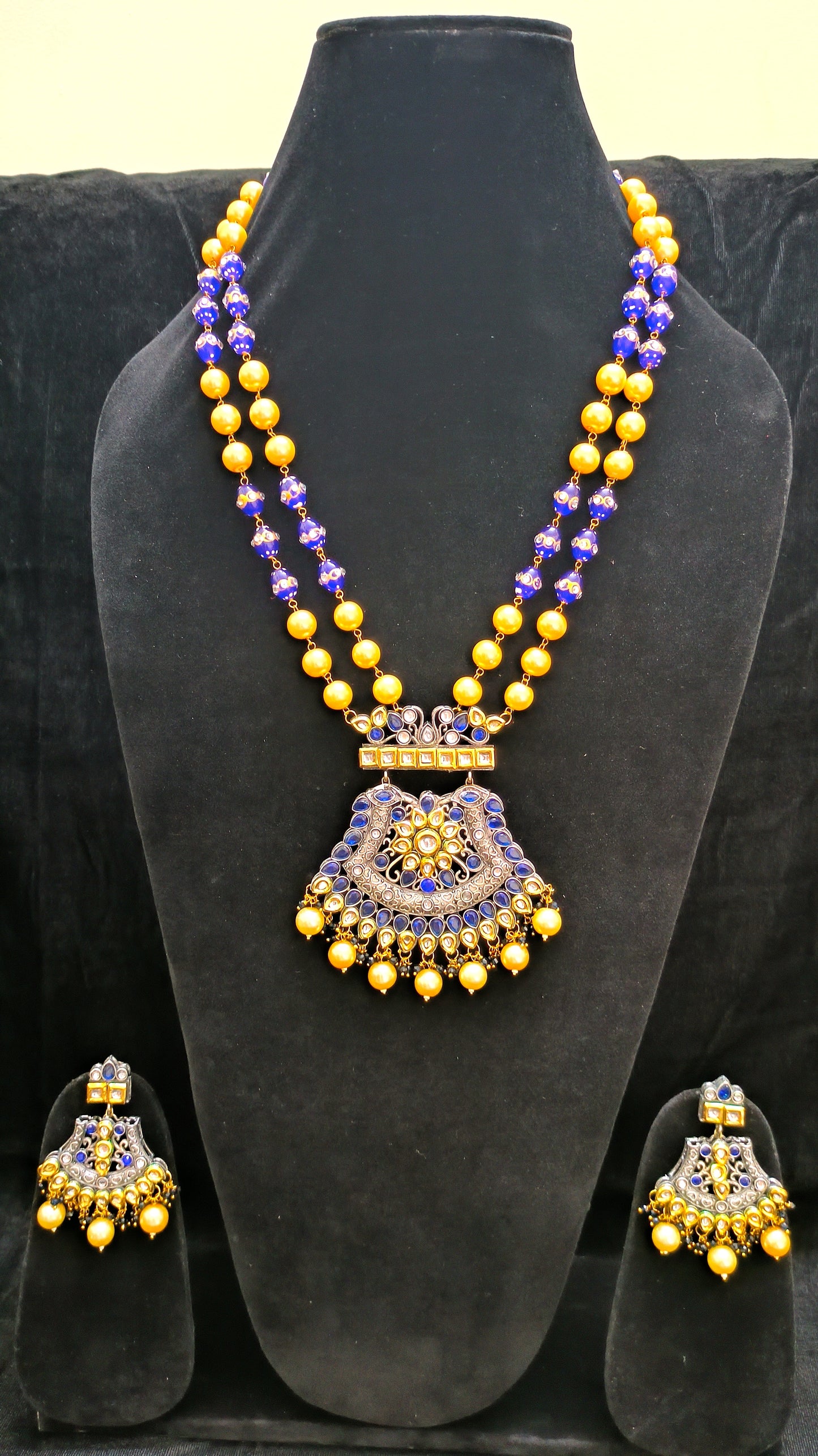 Beautiful Dark Blue and Pearls Haram With Amazing Pendent and earrings Set