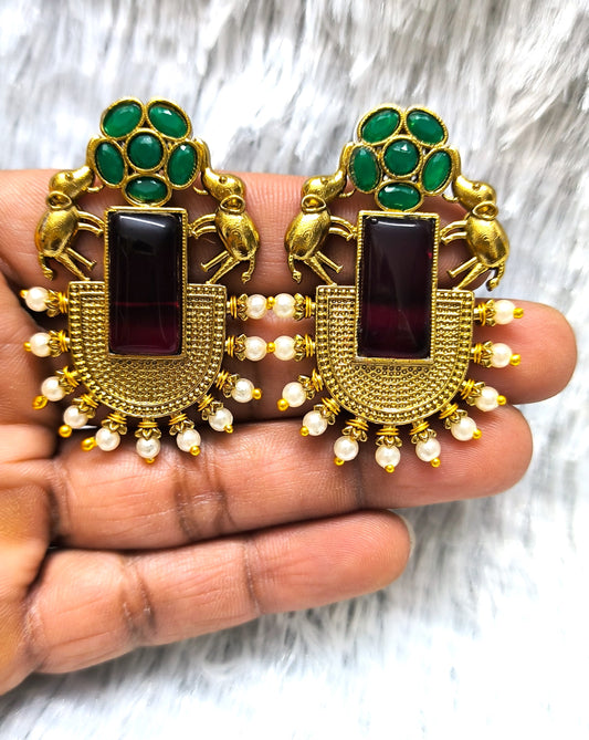 Stunning Ruby Green Elephant Earrings