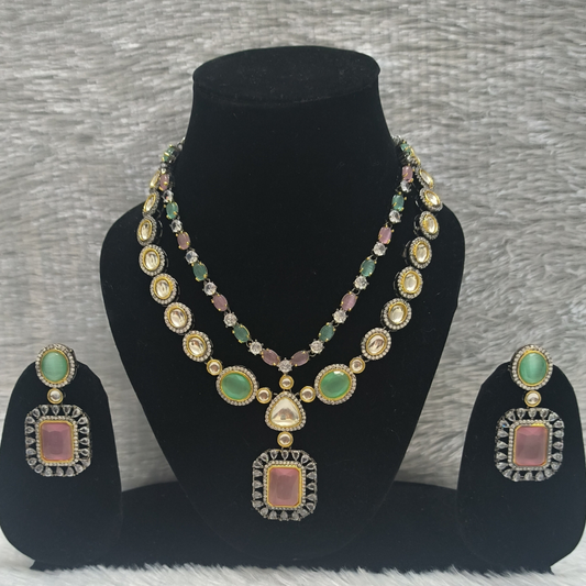 Stunning Two Layer Necklace with Monalisa Stones