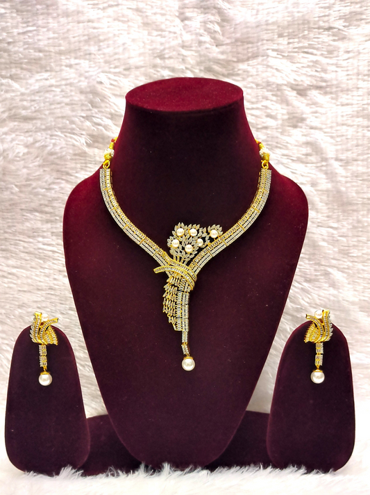 Unique CZ Necklace Set with Pearls Drop