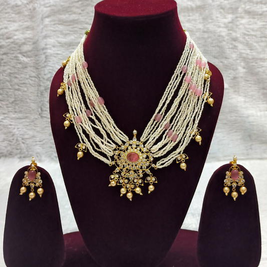 Relishing Heavy Pearl Necklace Set with 22K gold plated CZ Pendant