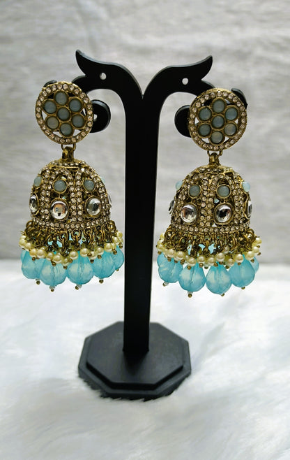 Stunning Kundan Jhumkas with Bead Drops