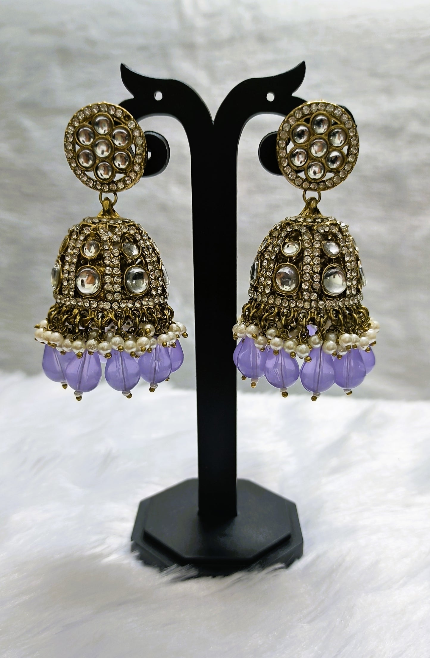 Stunning Kundan Jhumkas with Bead Drops