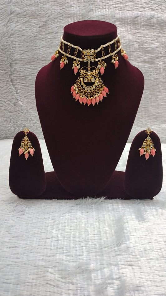 Polki and Kempu Choker with Tulip Beads