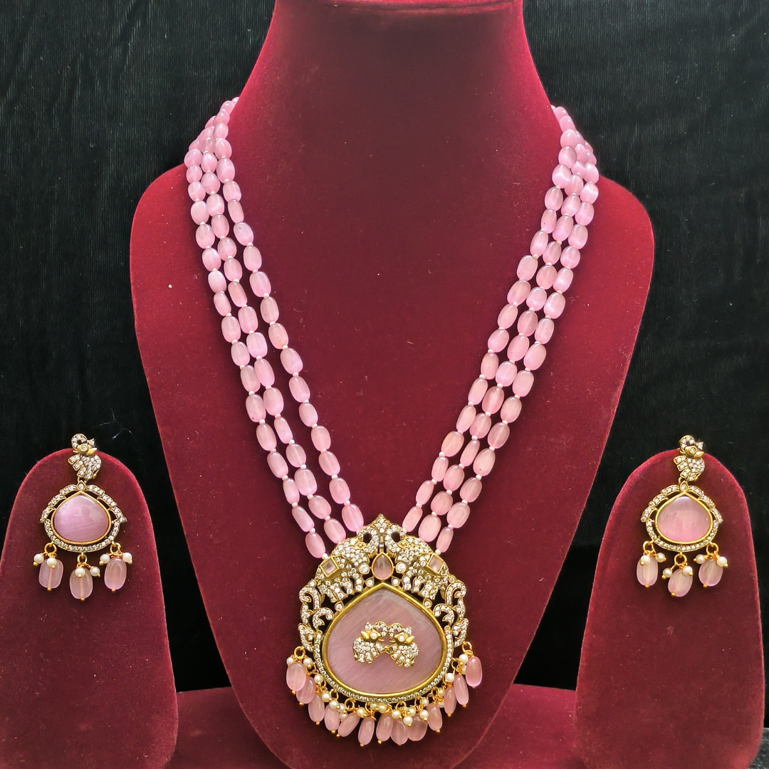 Pink beads Necklace with an Elegant Pendant