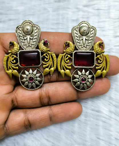 Dual tone Earrings featuring an Artistic Peacock Design