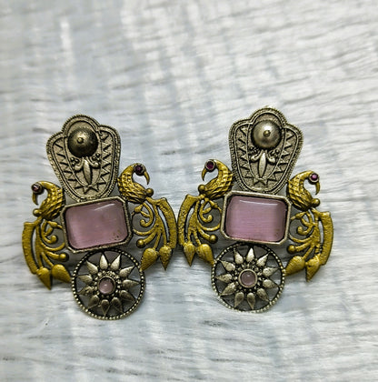 Dual tone Earrings featuring an Artistic Peacock Design