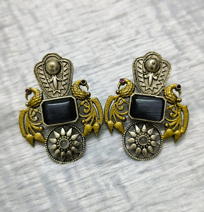 Dual tone Earrings featuring an Artistic Peacock Design