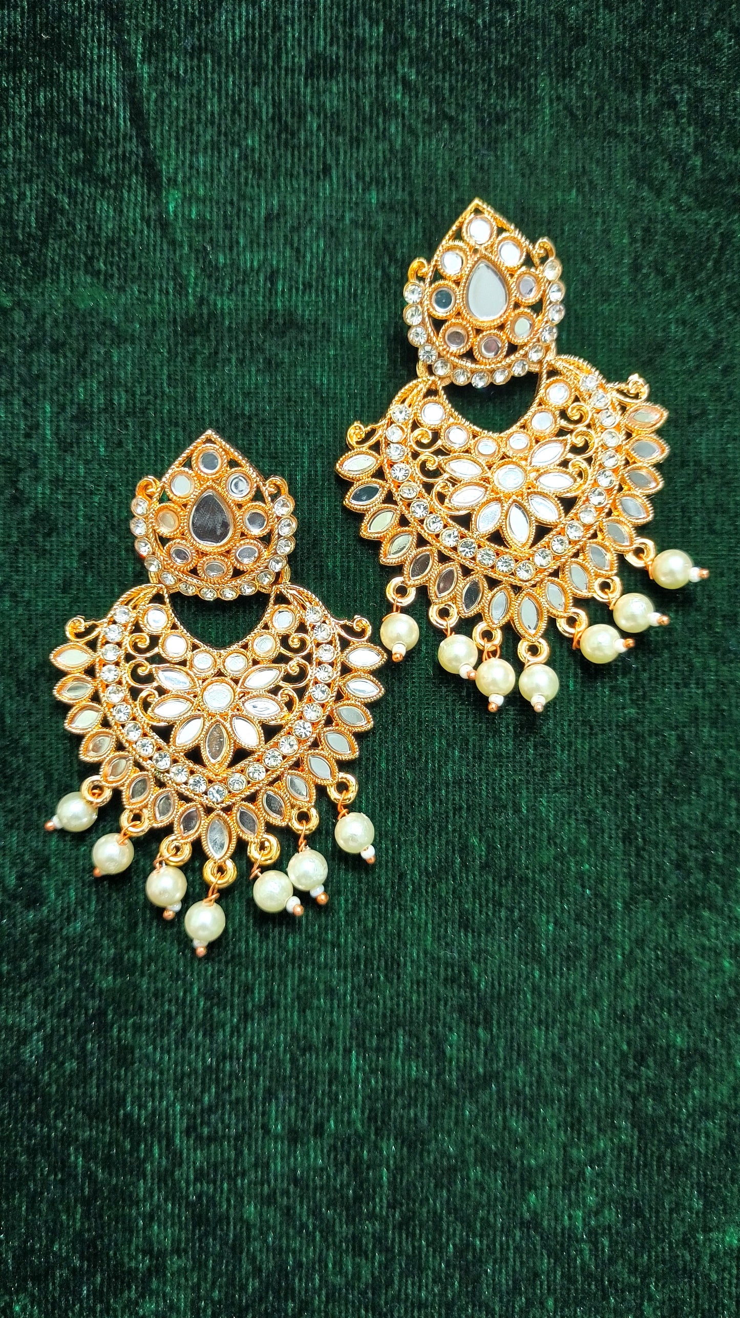 Indian Chandbali Kundan With Pearls Earrings