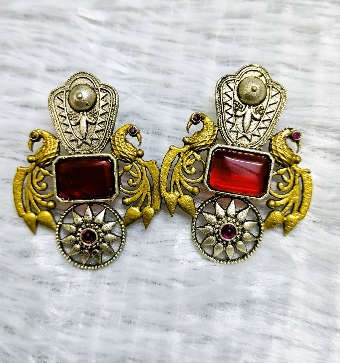 Dual tone Earrings featuring an Artistic Peacock Design