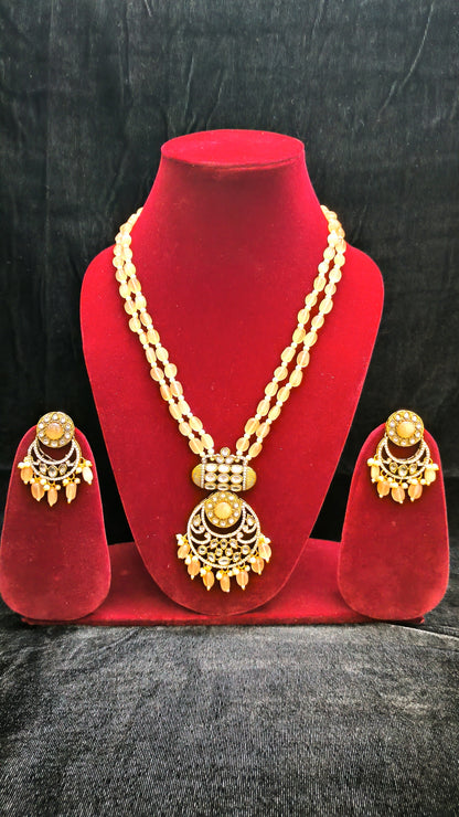 Yellow Beads Mala Set With Amazing Pendent