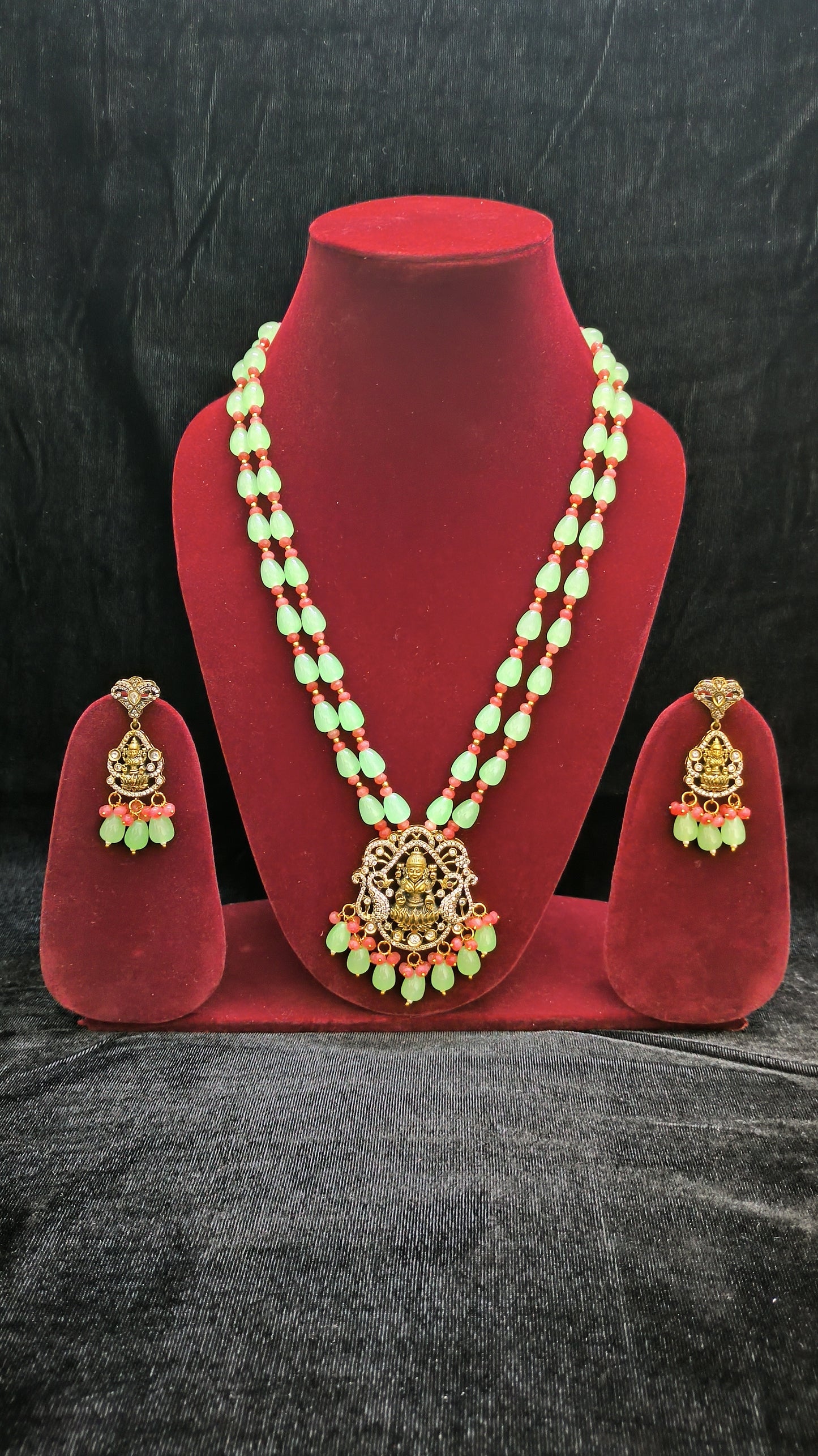 Amazing Green Beads With LaxmiDevi  Pendent