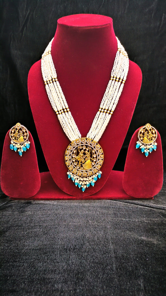 Amazing Small pearls Haram With Beutifull RadhaKrishna Pendent Set