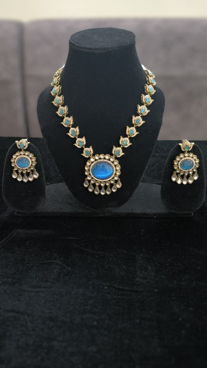 Magnificient Blue Polki Kundan Set