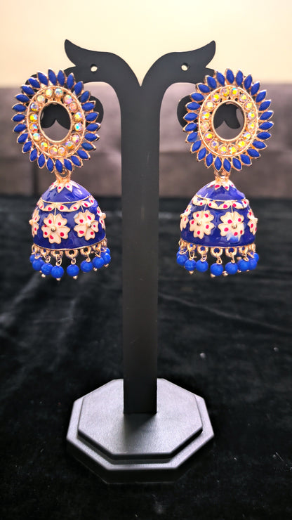 Beautiful Blue Meenakari Butta Earrings