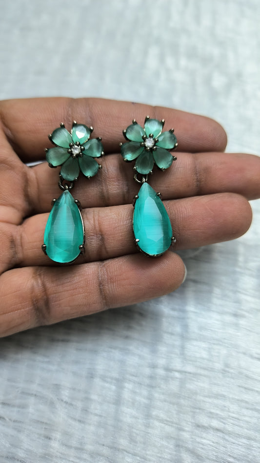 Teal Flower Teardrop Earrings