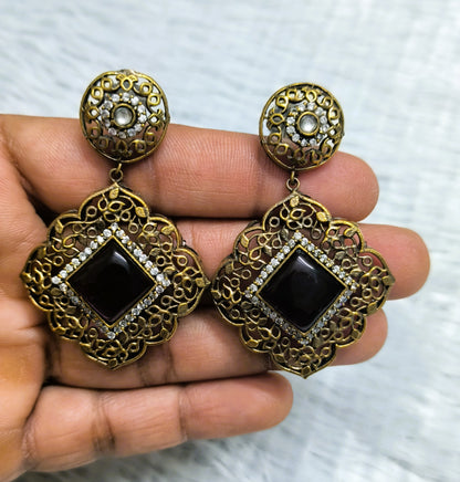 Beautiful Antique Polish CZ Mesh Design Earrings