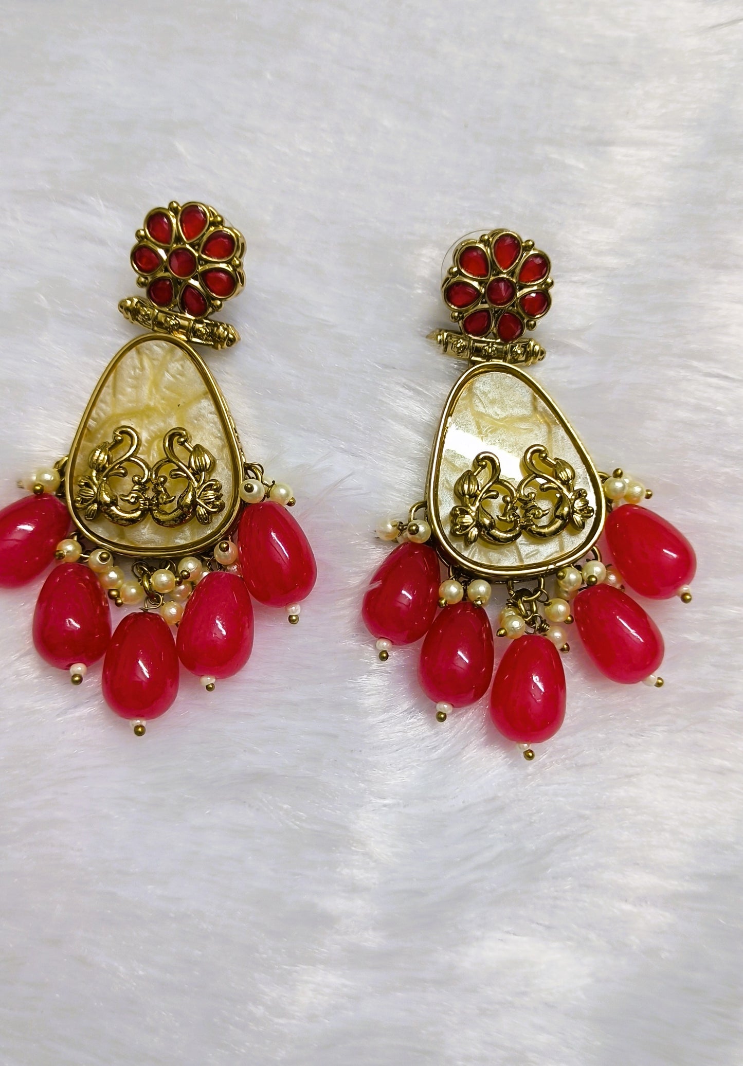 Beautiful MOP Earrings with Red Drops