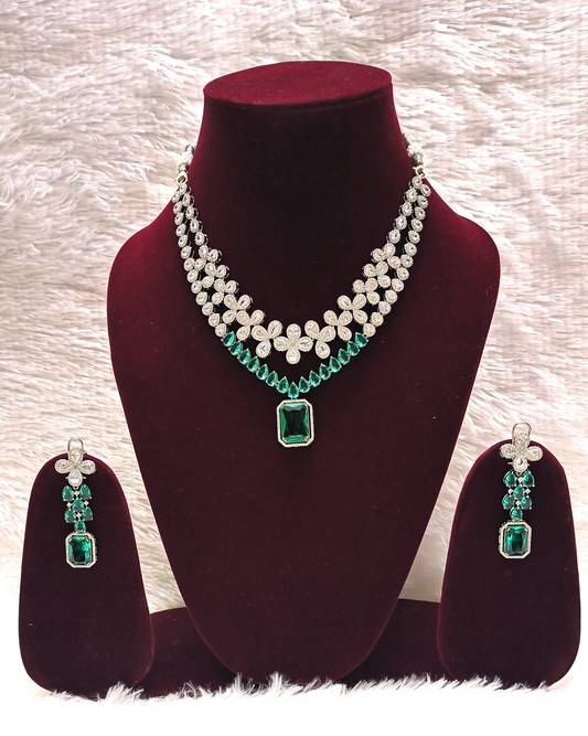 Stunning CZ Necklace Set with Mint Green Emerald