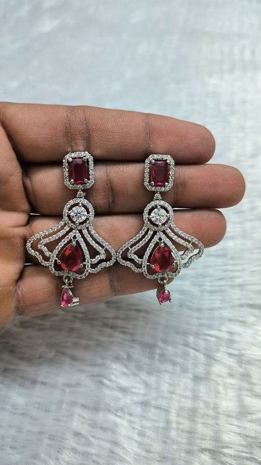 Red Color American Diamond Earrings