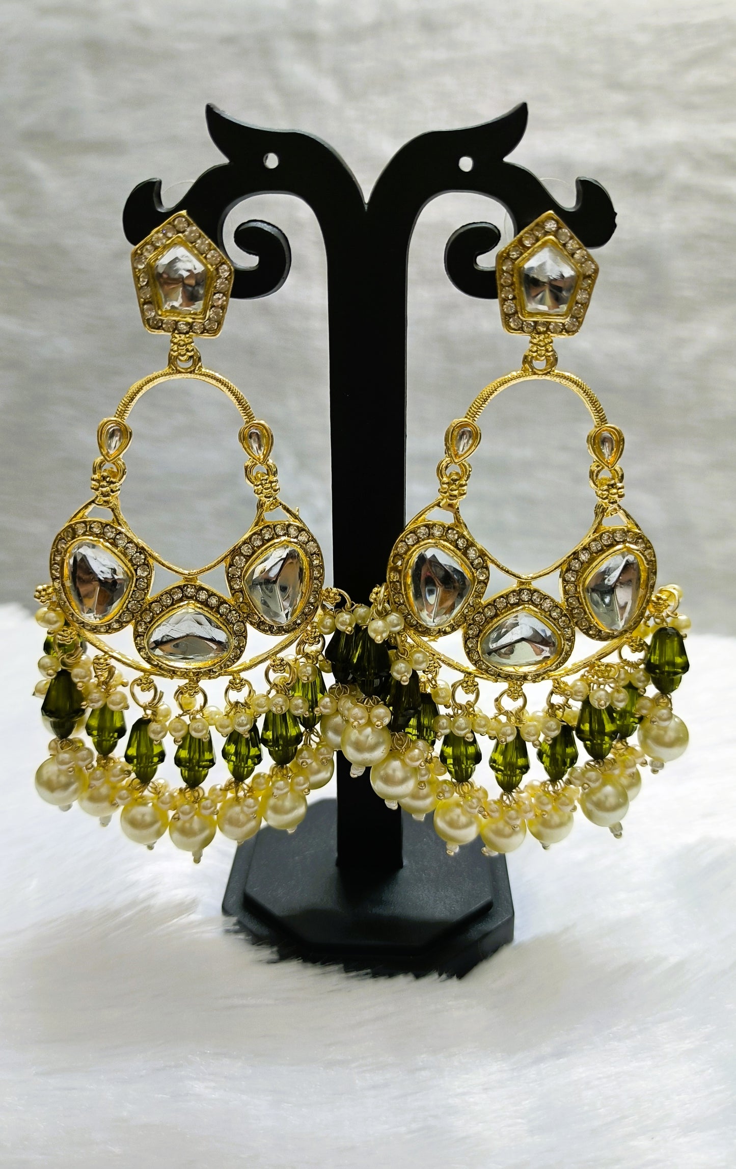 Stunning Kundan Earrings with  CZs and Pearls