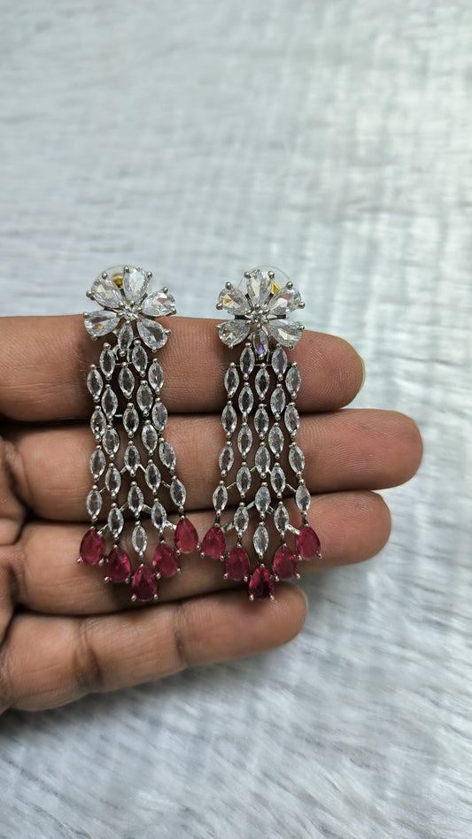 Ruby pink diamond earrings/silver diamond designer earrings