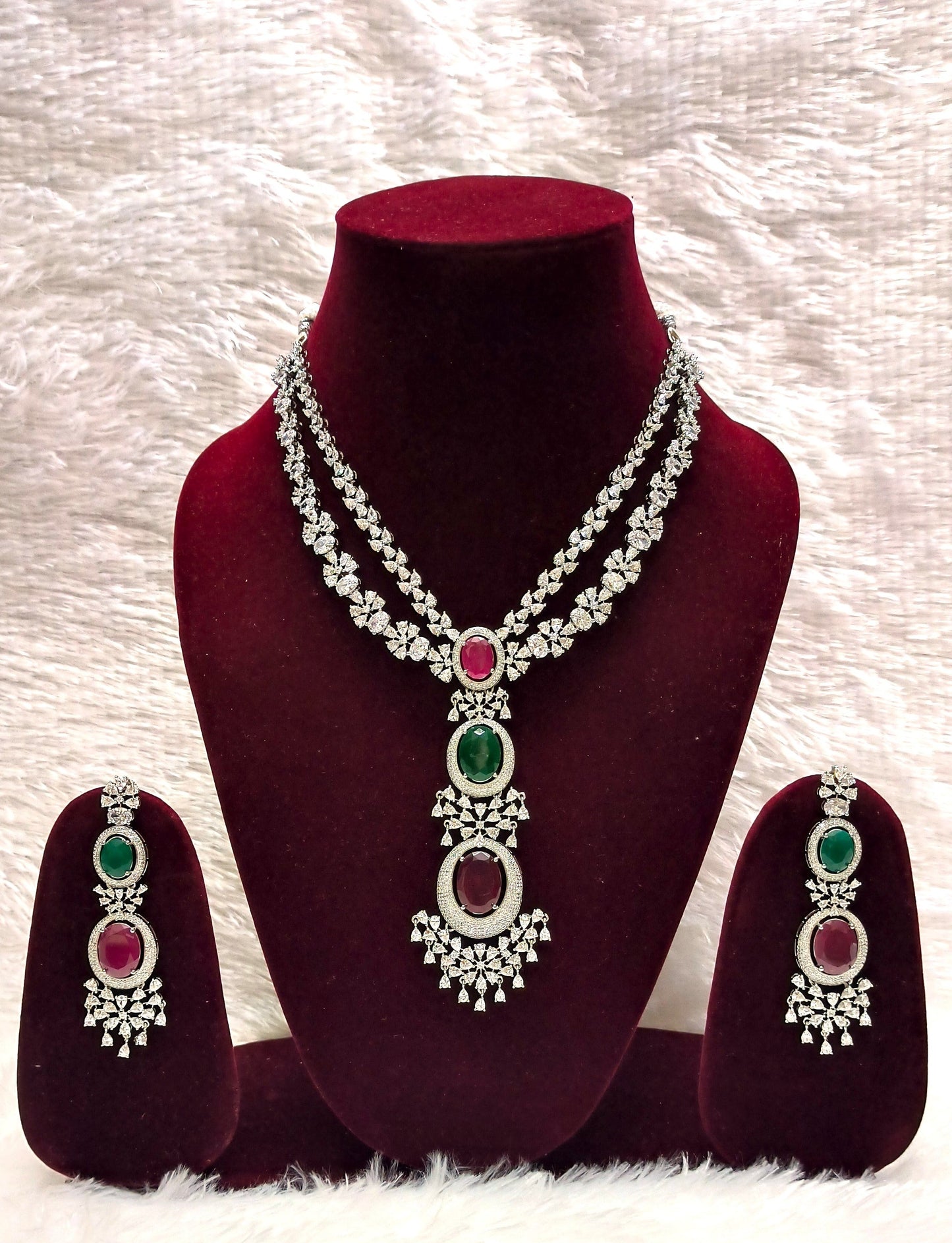 Exquisite Silver Multi Stone AD Necklace Set