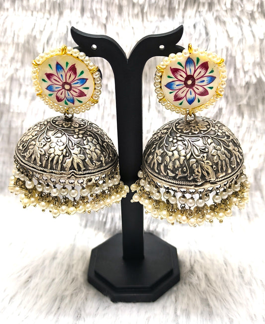 Oxidized Jhumka with Magnificent Meenakari Studs