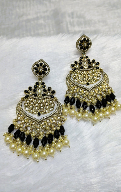 Gorgeous CZ and Kundan Earrings with Pearl Drops