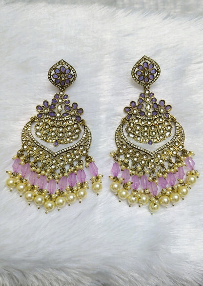 Gorgeous CZ and Kundan Earrings with Pearl Drops